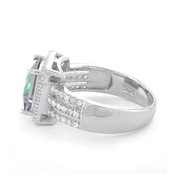 Rainbow Mystic Topaz CZ Princess Cut Ring Sterling Silver New - Picture 2 of 4